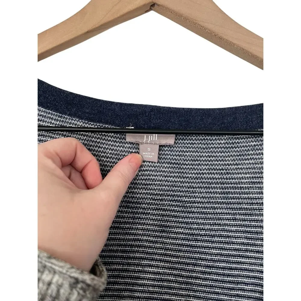 J. Jill Womens Long Sleeve Blue Striped Cardigan Wool Blend Sweater Size Small